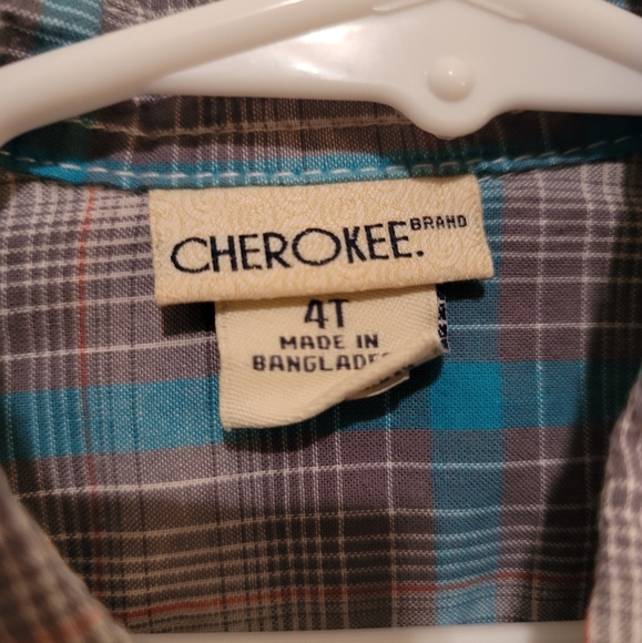 Boys Cherokee Shirt, 4T, Turq/Gray/White Plaid - Picture 3 of 4
